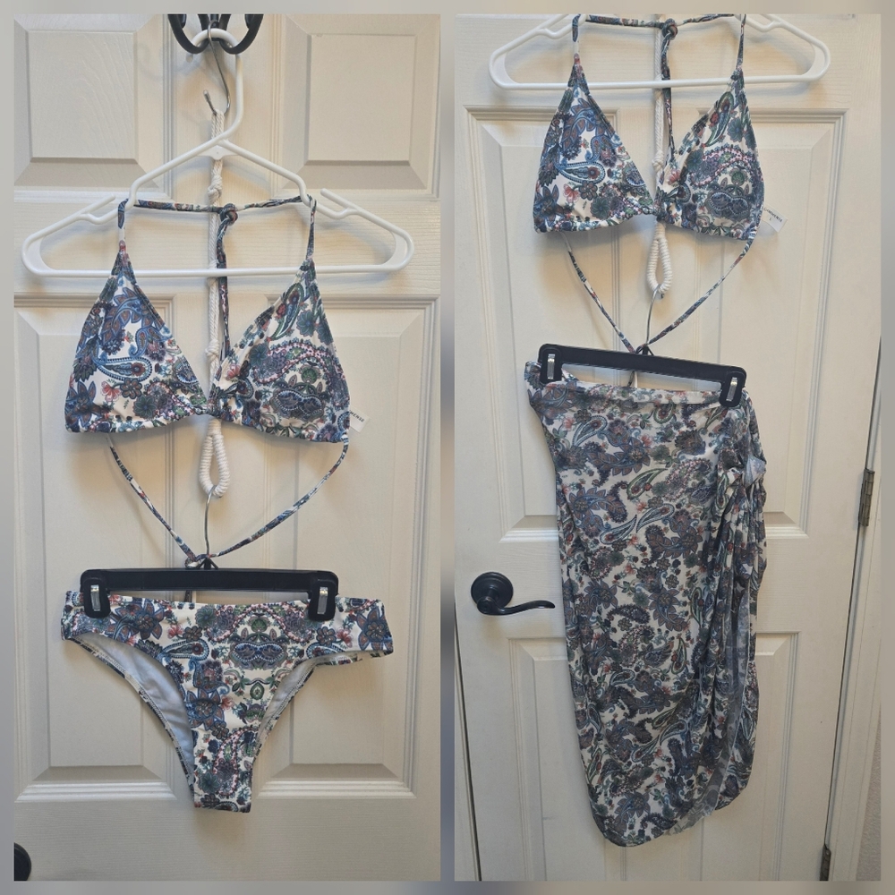 NWOT Commense Paisley Bikini Set with Matching Cover-Up, Large